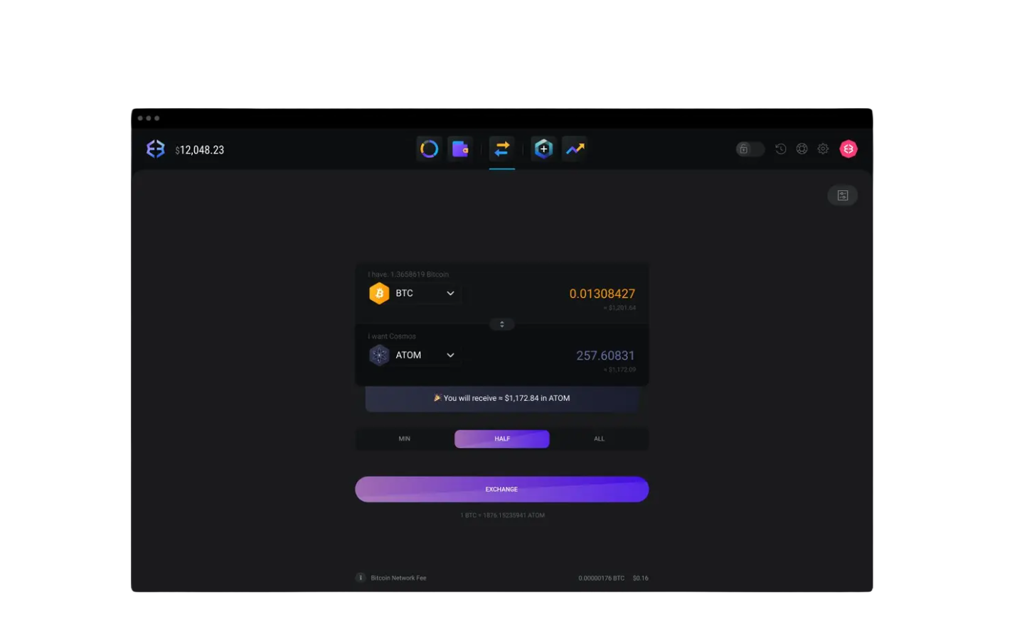 Exodus Desktop 资产组合总览界面