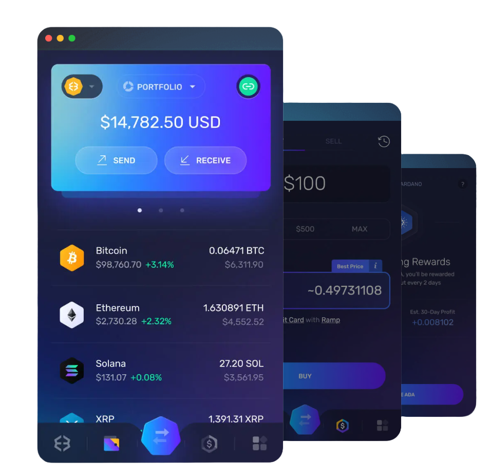 Exodus Desktop 多链资产与兑换界面