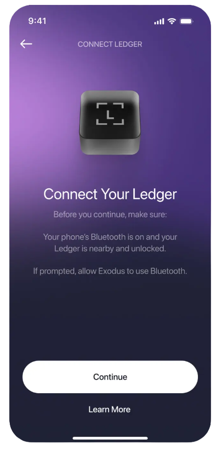 Exodus Mobile 与 Ledger 硬件钱包协同界面