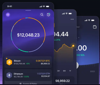 Exodus 钱包资产价格和组合视图界面